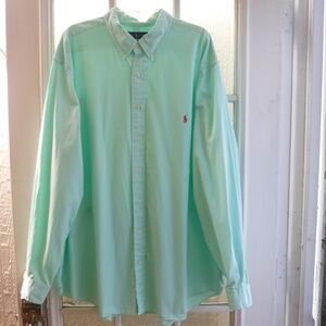 Ralph Lauren Pink Pony on Light Aqua Color Button Down Men's 2XB Shirt